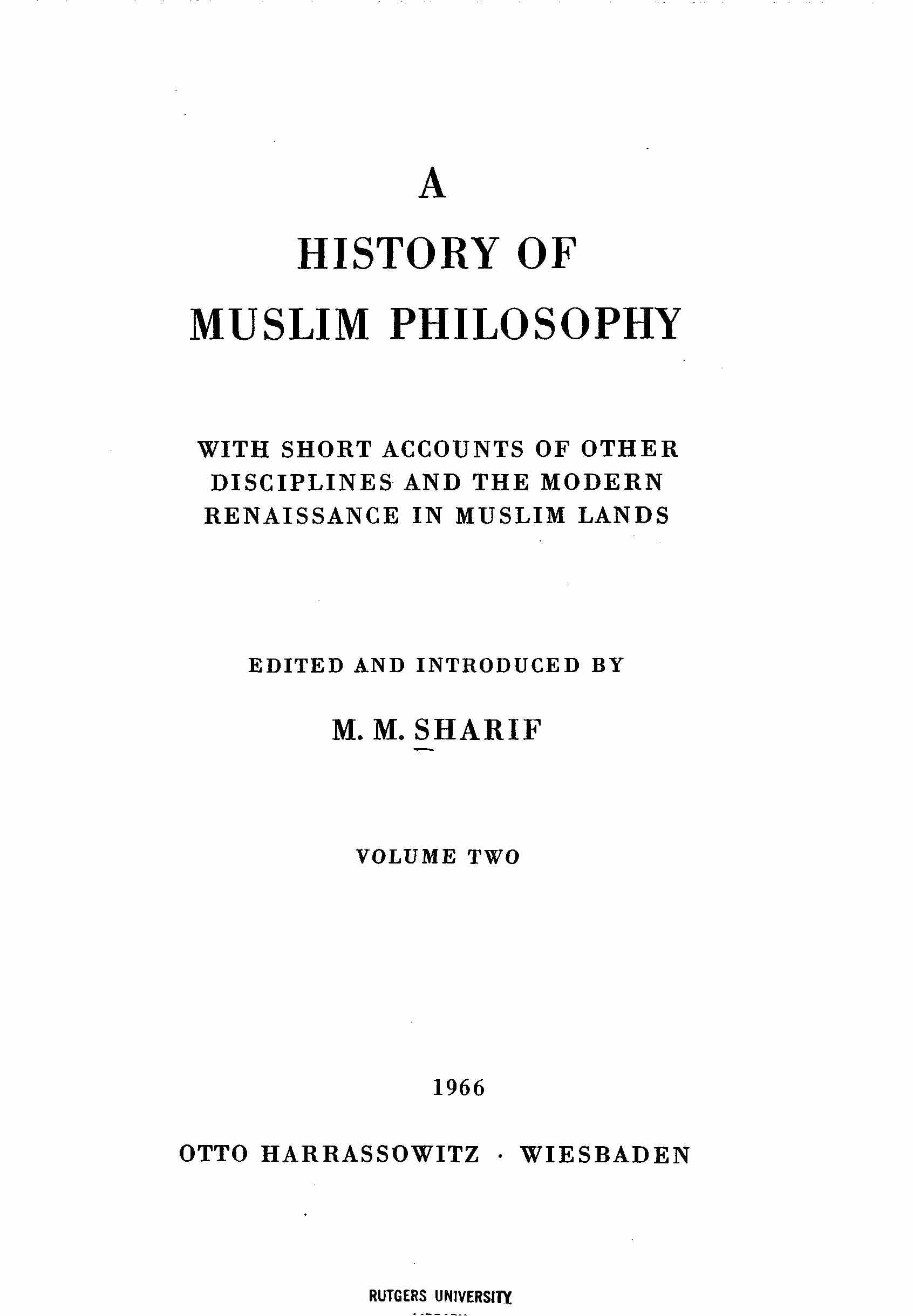 A History of Muslim Philosophy