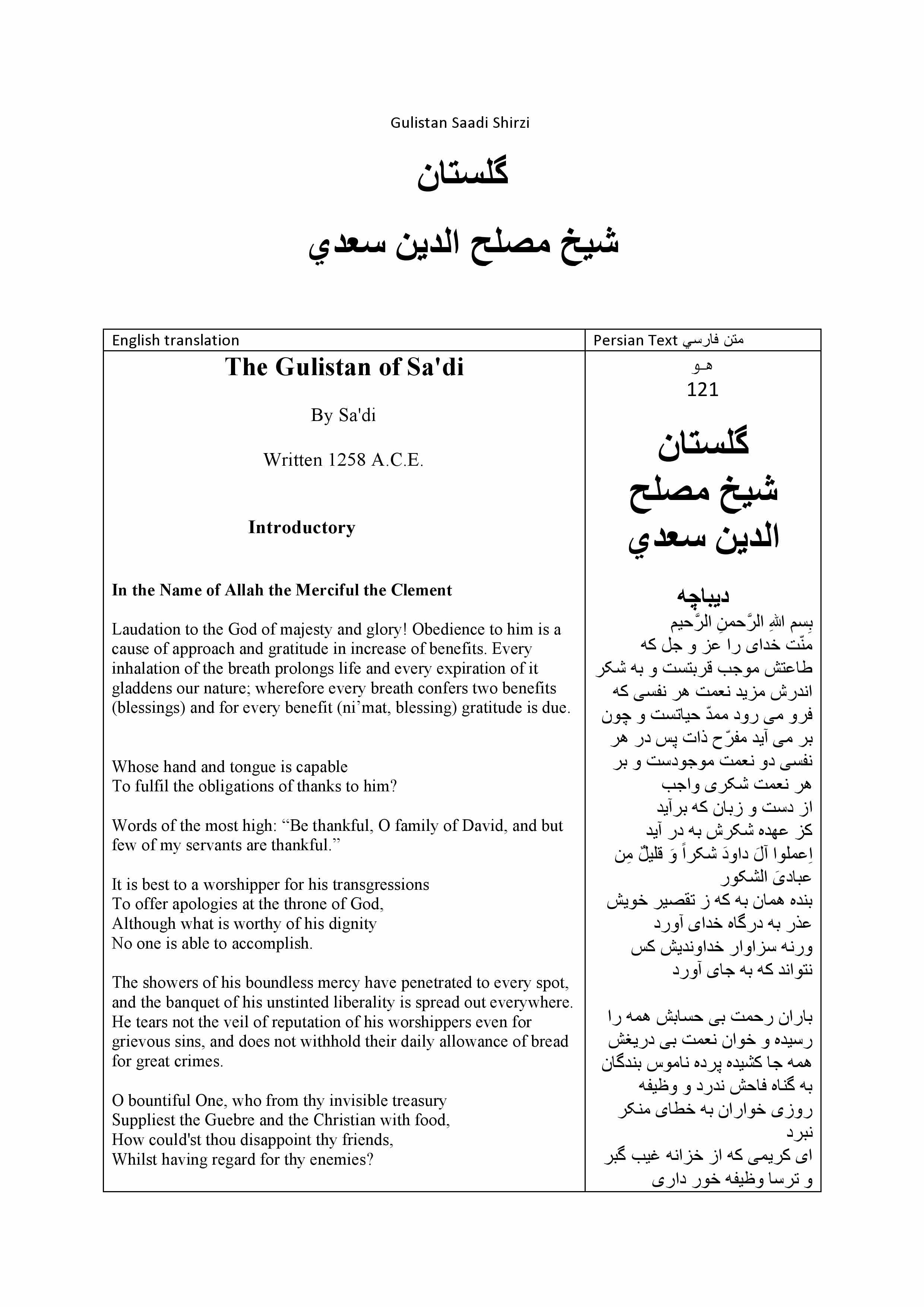 Gulistan Shaikh Musleh-Uddin Saadi
