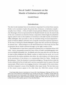 Ibn Al-Arabi's Testament on the Mantle of Initiation Al-Khirqah
